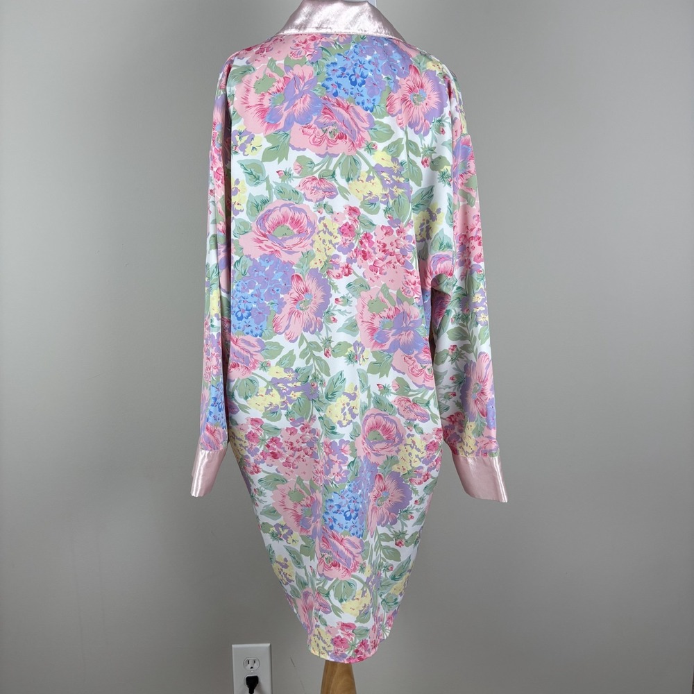 Victorias Secret Gold Label Robe Womens Medium Pink Satin Floral Double Breasted - Picture 6 of 12